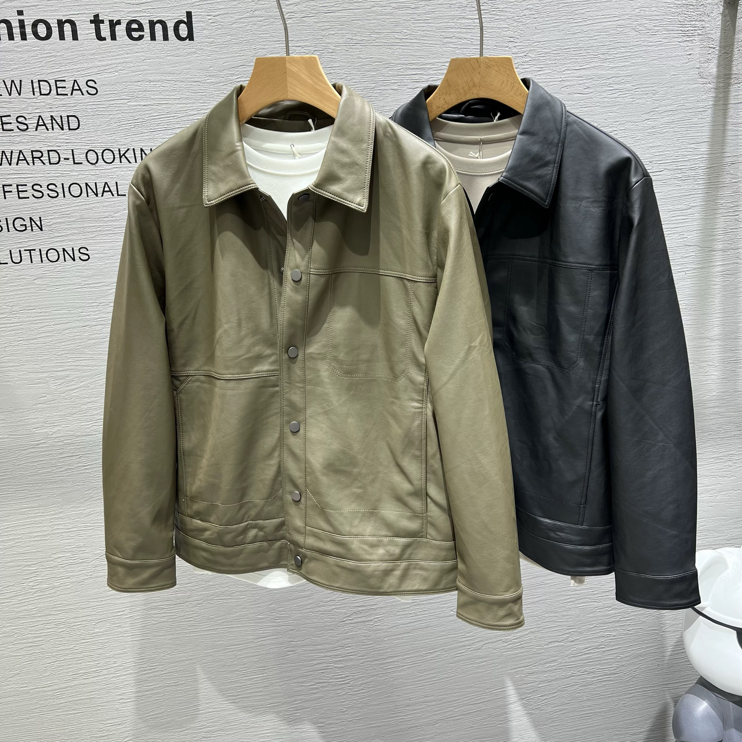 fashion brand男士翻领皮衣外套潮流时尚休闲百搭帅气机车夹克