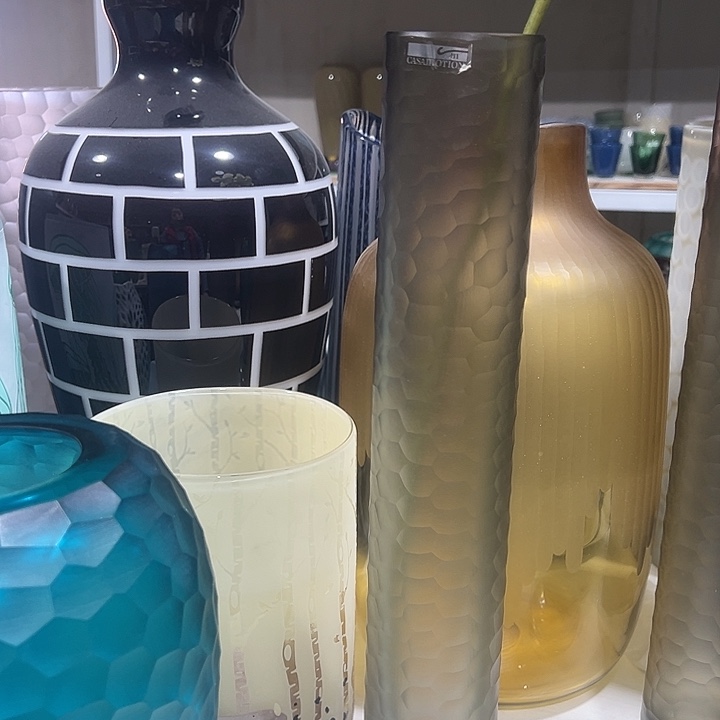 琉璃手工艺品咖色磨刻花瓶花器高44.5口6