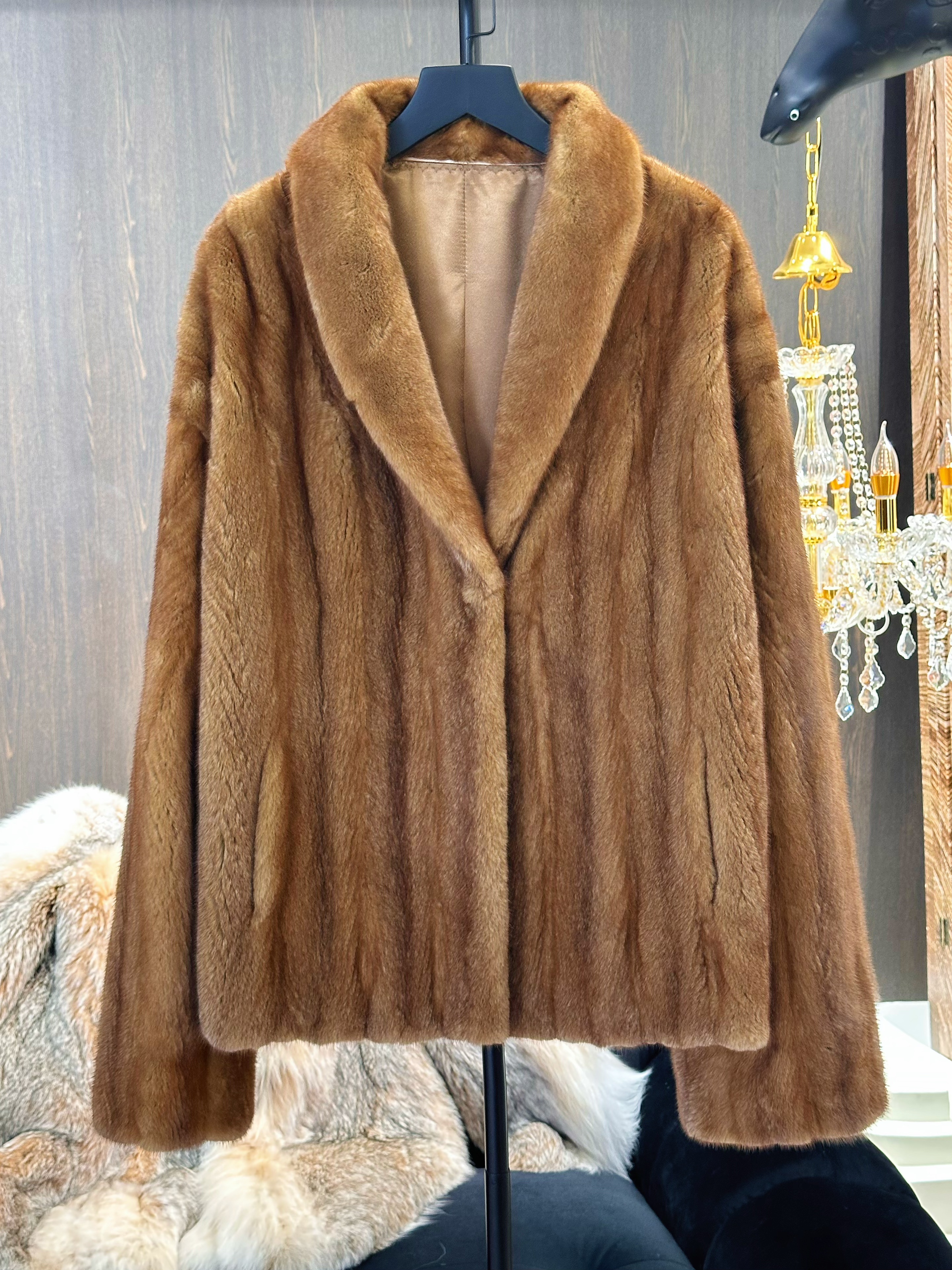 【复古琥珀】进口天鹅绒母貂分刀全抽水貂皮草女整貂短款貂皮大衣