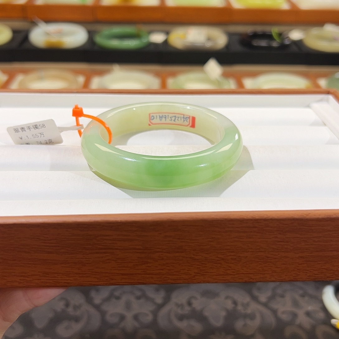 和田玉手镯未镶嵌  【翠青】宽14