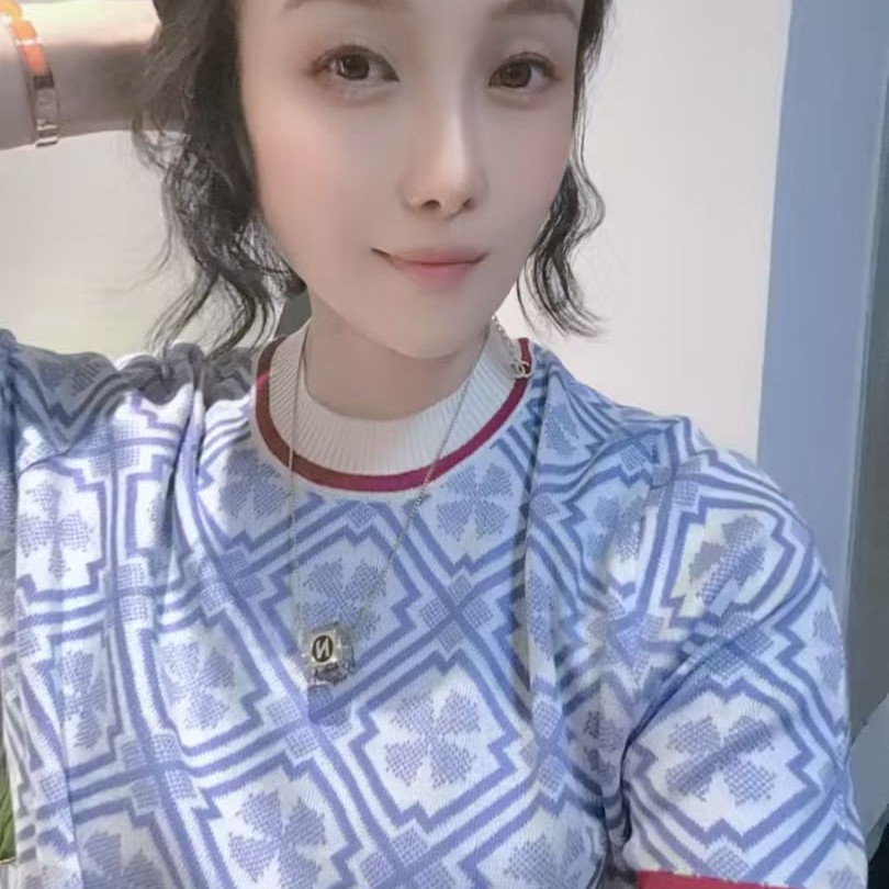 短袖女提花青花瓷毛针织衫加绒蓝色秋季针织衫⑨⑨包邮