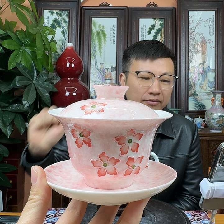 摆件陶景德镇陶瓷手工盖碗