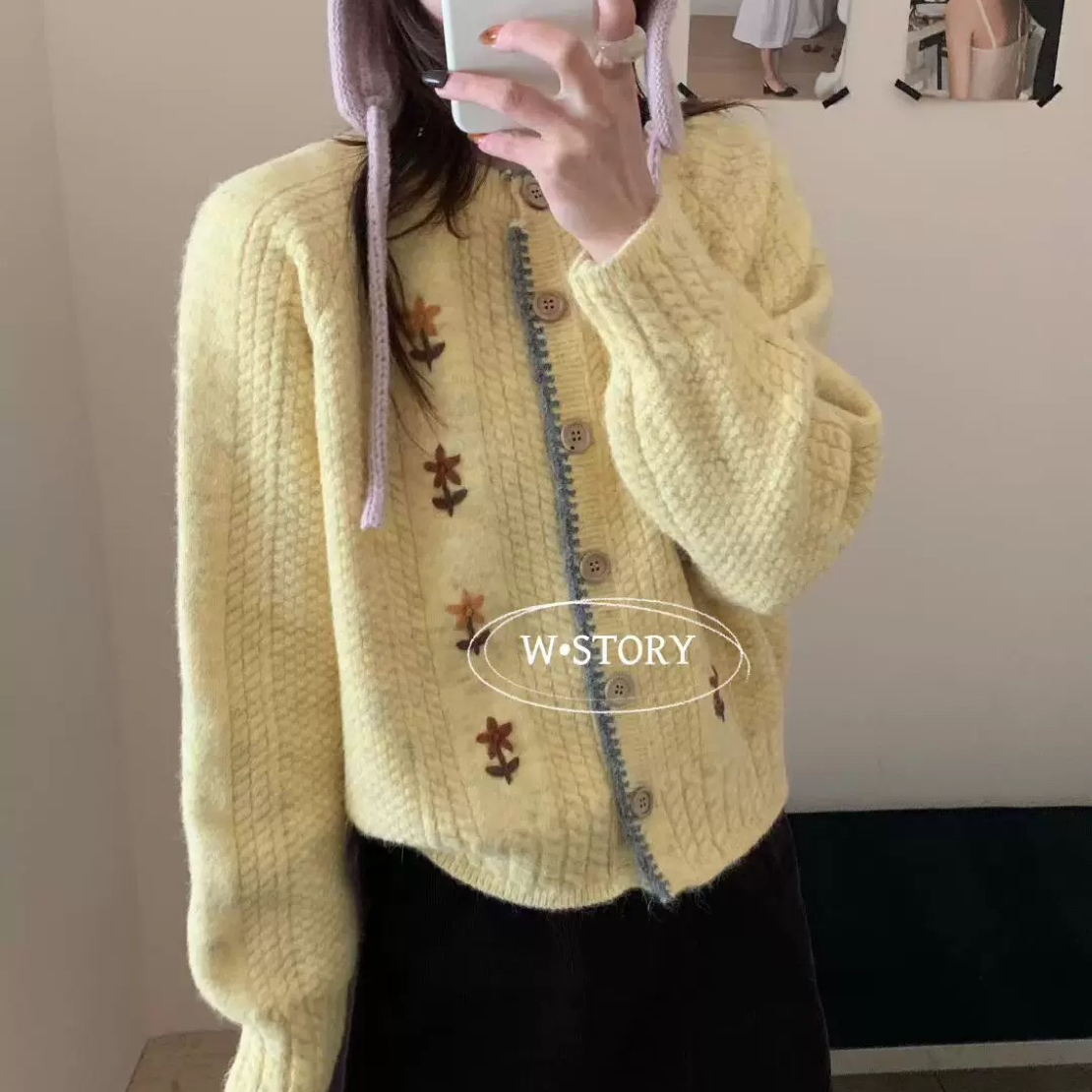 高品质 刺绣钩花毛衣开衫 241010 