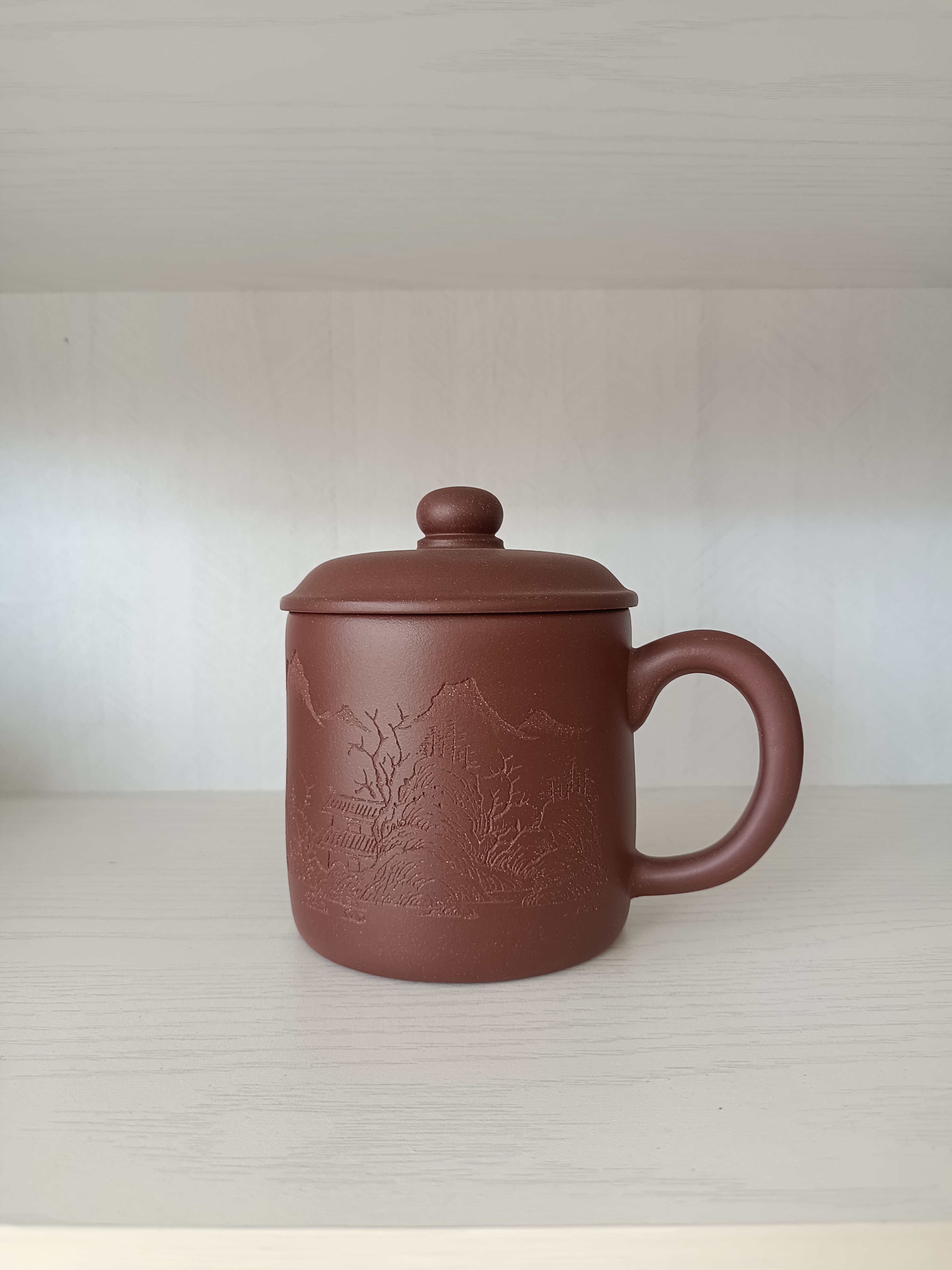 原矿底槽清全手工刻绘山水紫砂杯450~500cc