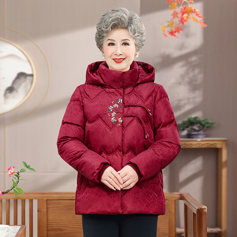 中老年人冬装妈妈冬装奶奶棉衣女连帽棉袄小个子棉衣加绒加厚棉服