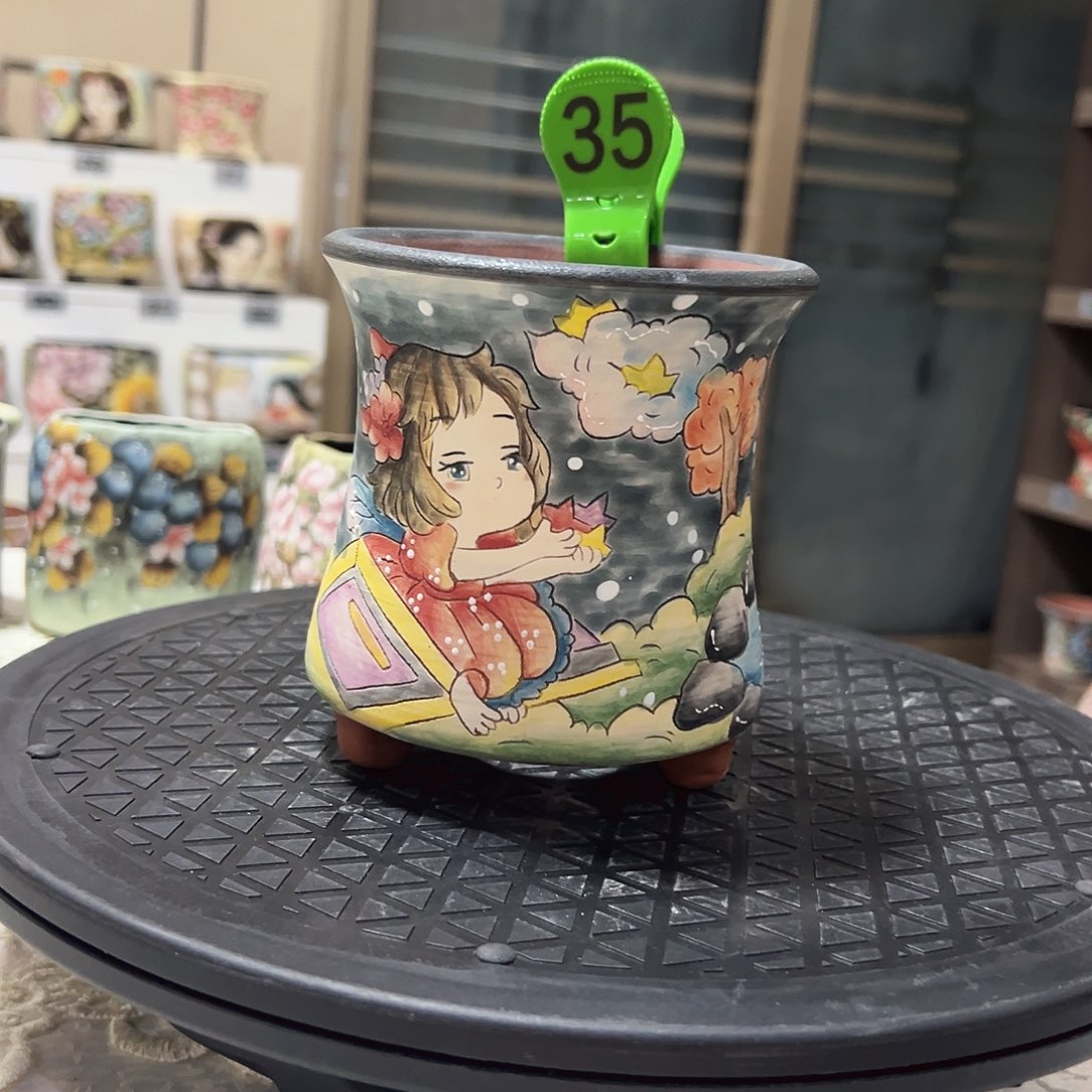 手绘陶瓷花盆口1.05高12.2