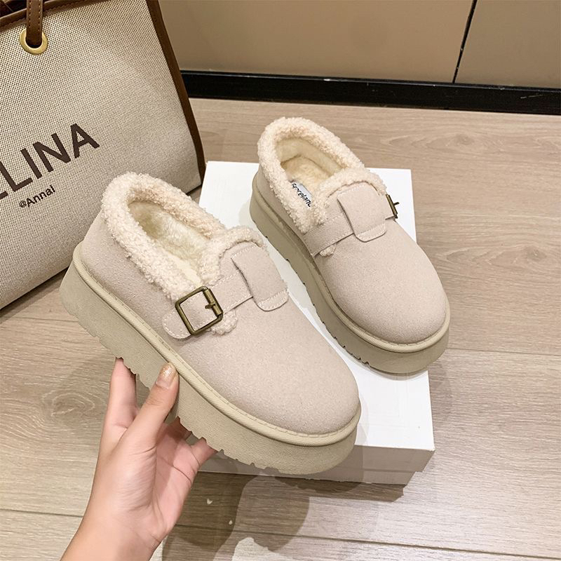 C76厚底勃肯鞋女冬季加绒加厚保暖一脚蹬毛毛雪地棉鞋外穿百搭