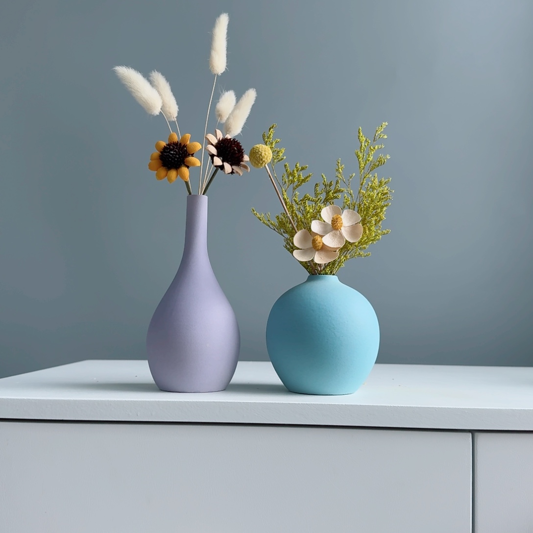 摆件陶瓷小花瓶摆件含花总高约20-30cm