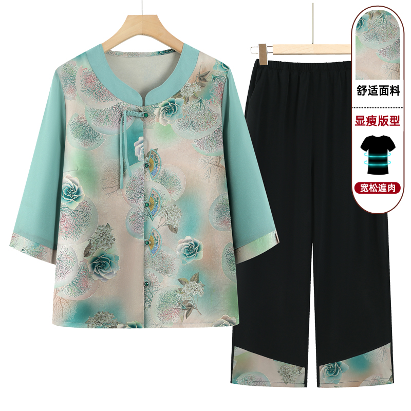 中老年女装夏装套装妈妈装夏季新款复古套装新中式国风奶奶装套装