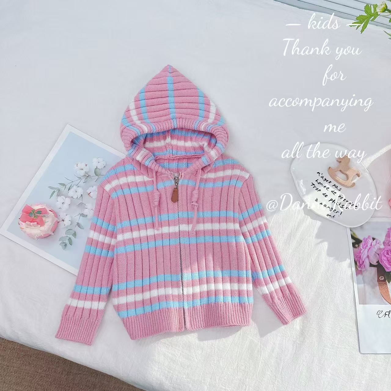 【Dannirabbit】*经典条纹+柔软百搭*女童连帽开衫 D-A283