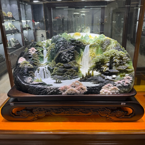 天然玉石手工雕刻山水摆件