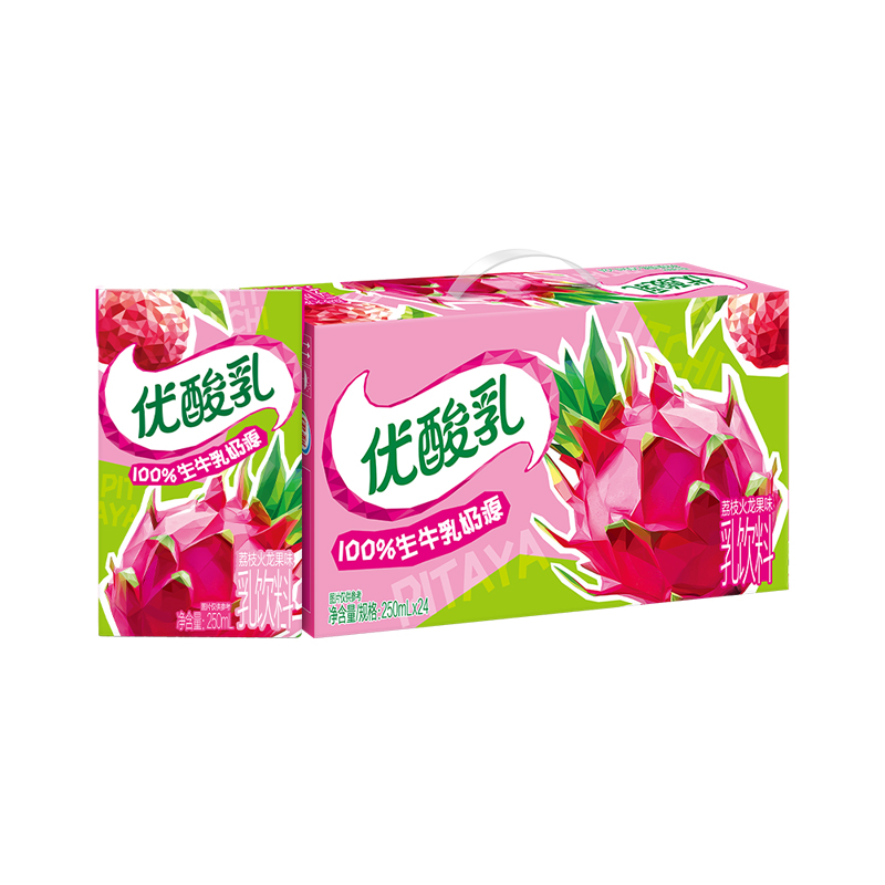【7月产】伊利优酸乳火龙果味250ml*24盒/箱 营养学生健康中秋送礼