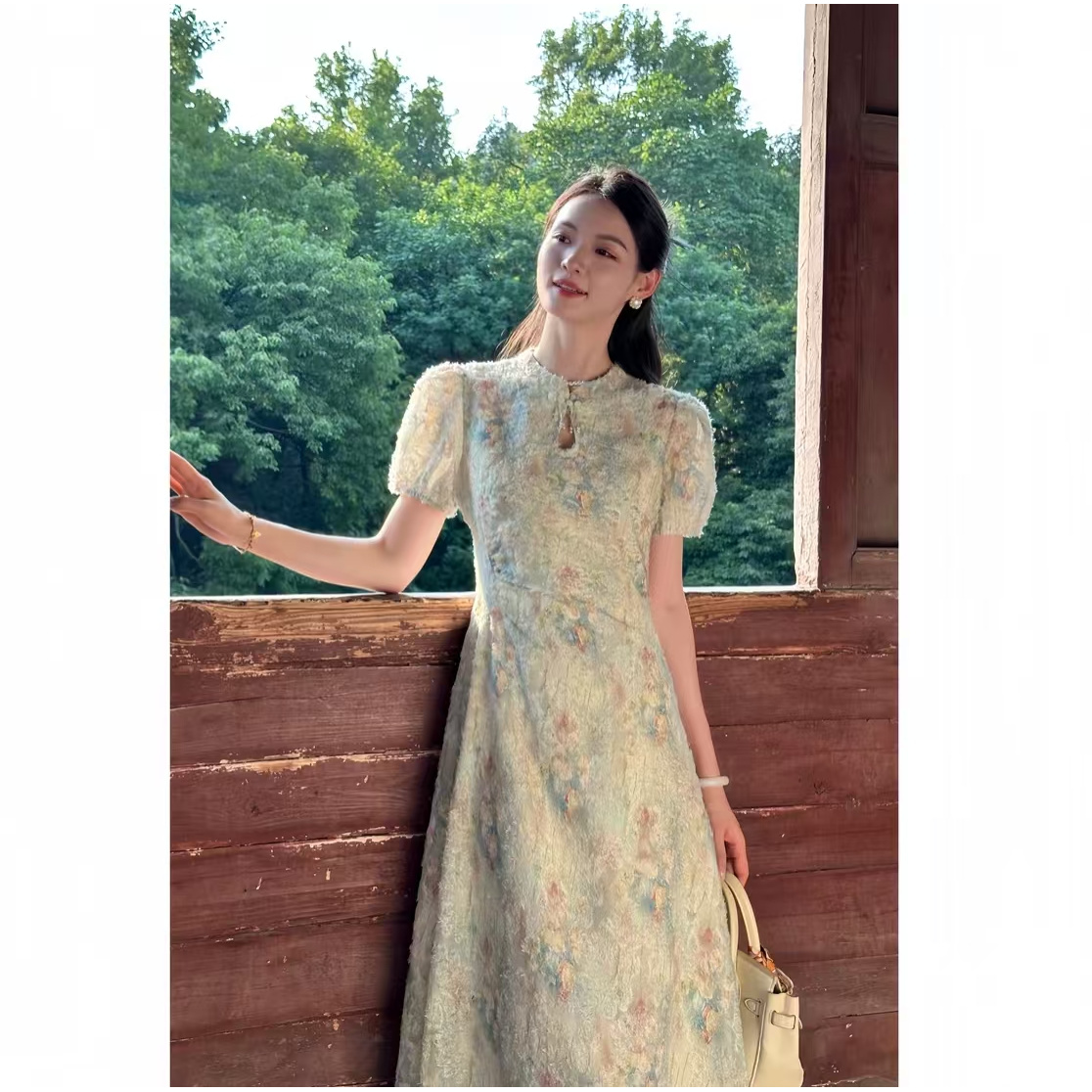旗开得胜- 新款夏季茶歇新中式改良旗袍碎花连衣裙