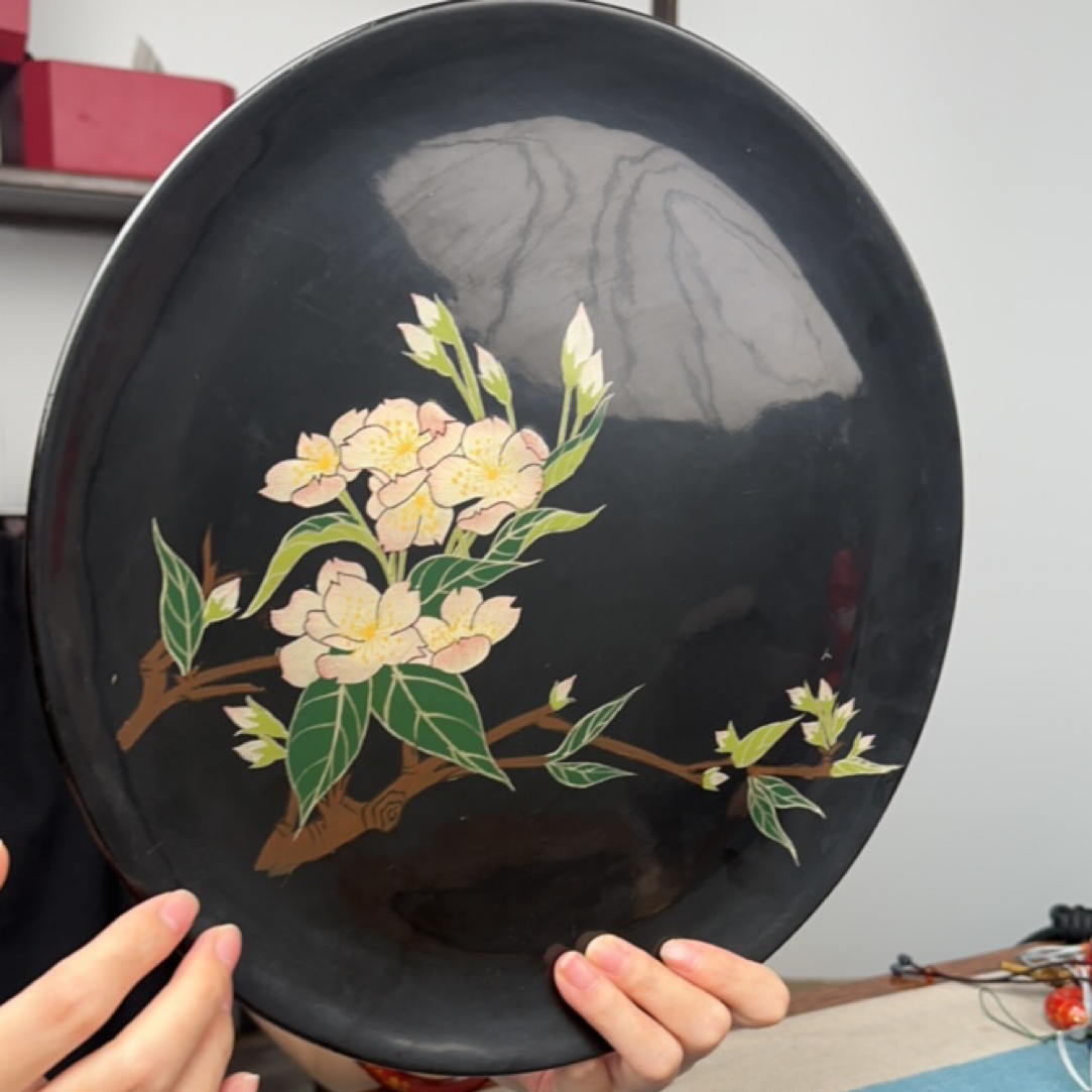 雕银丝光晕彩樱花圆盘