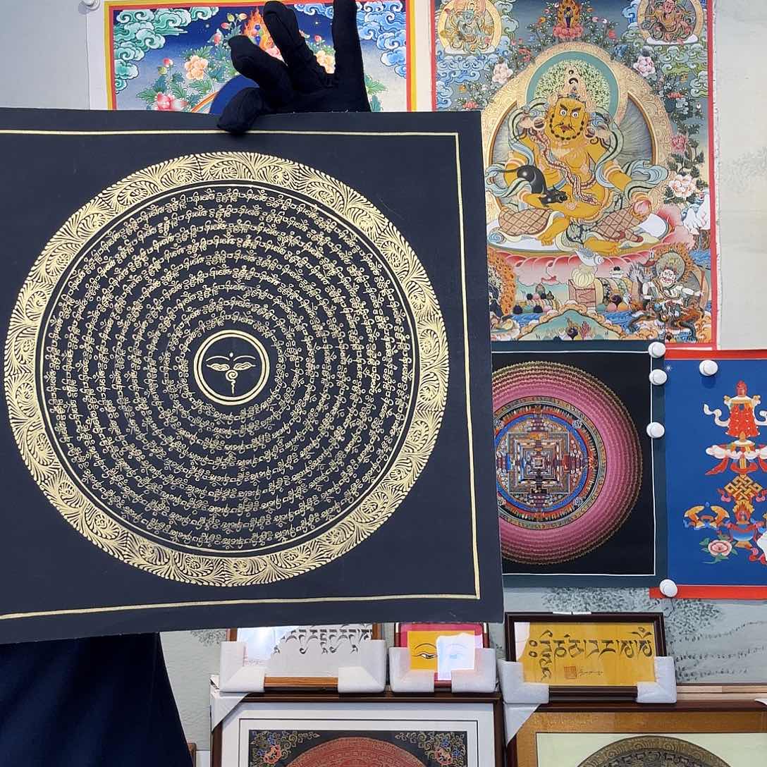 卷轴画纯手绘六字真言唐卡30厘米左右