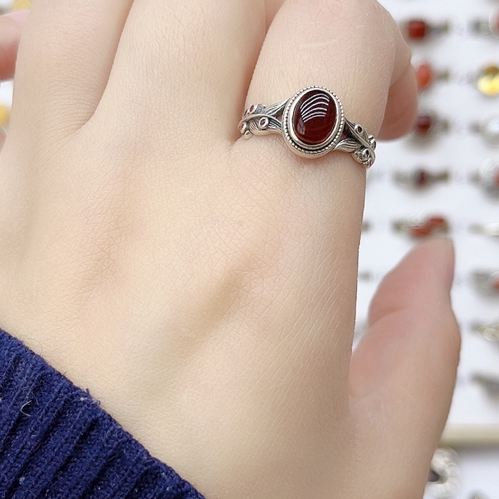 血珀戒指银S925镶嵌天然