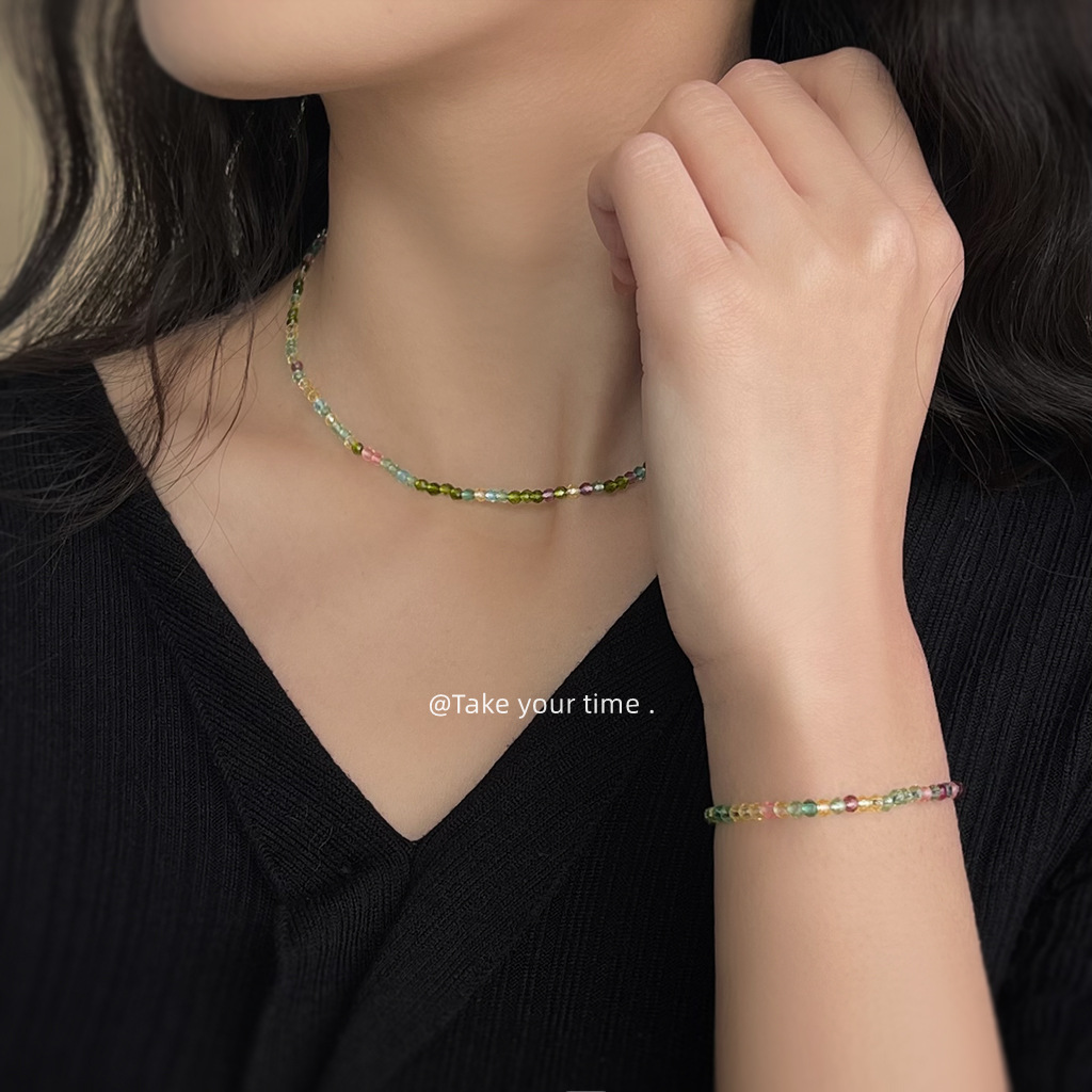 铜合金项链 森系气质｜春夏小众彩色水晶手工清新链