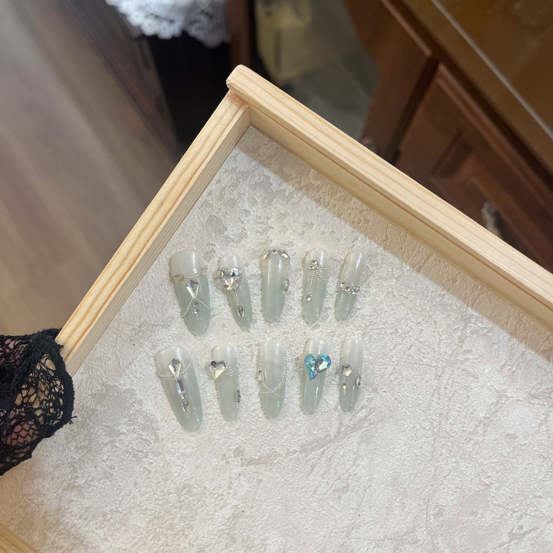 【CreamBubbles】手工穿戴甲银钻青提秋季清冷气质长款