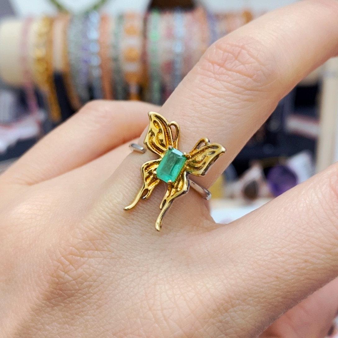 祖母绿戒指银S925镶嵌