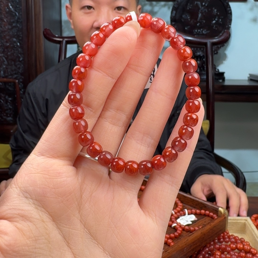 南红玛瑙未镶嵌手链6.5mm精工老型火焰纹