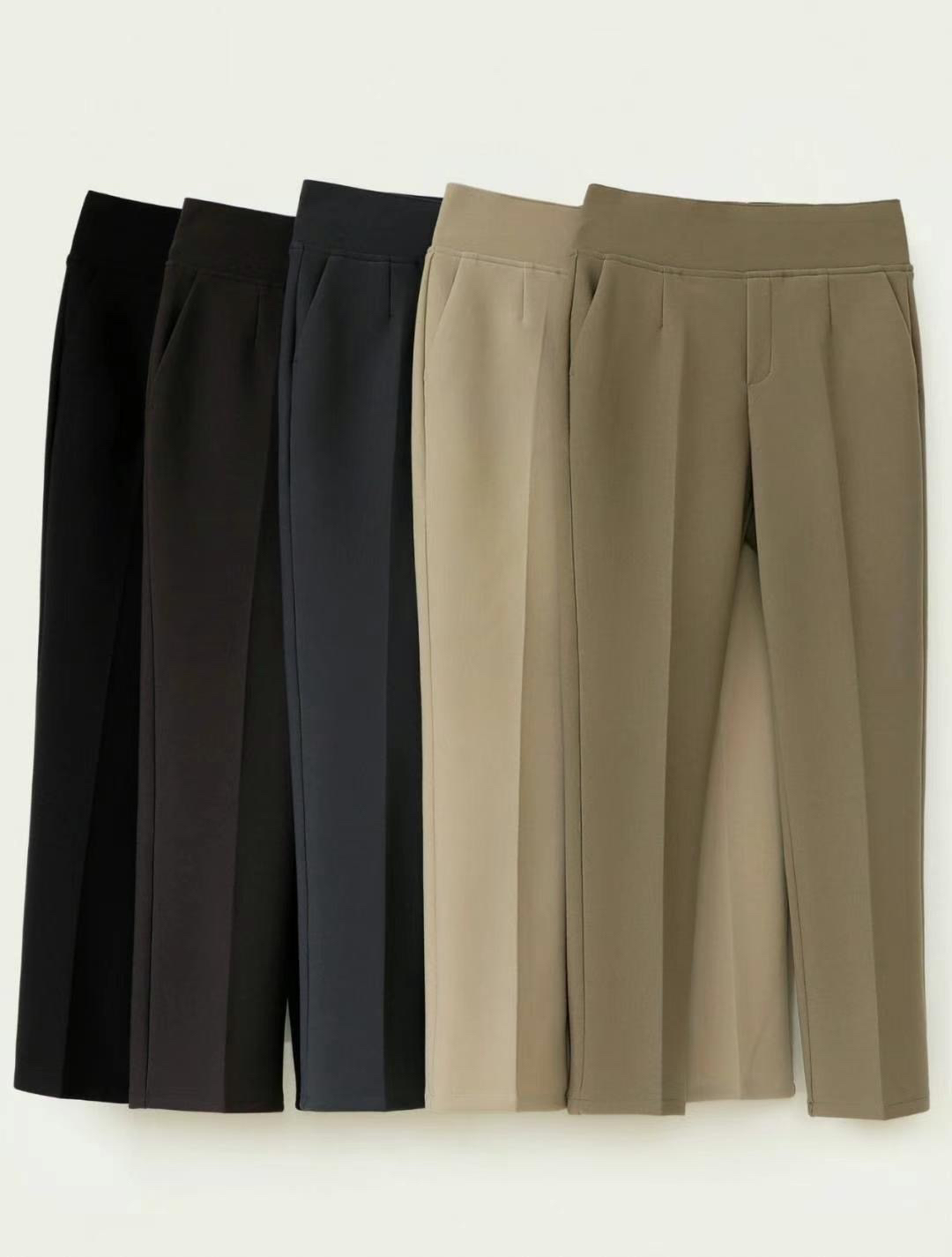 YH 魔术弹力薄绒9分直筒裤