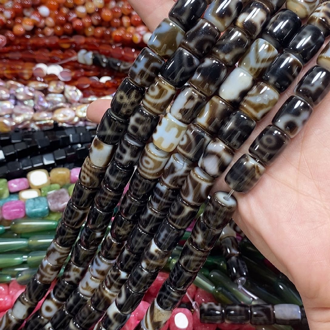 玛瑙/玉髓未镶嵌珠宝半成品玛瑙天珠一条卡12mm