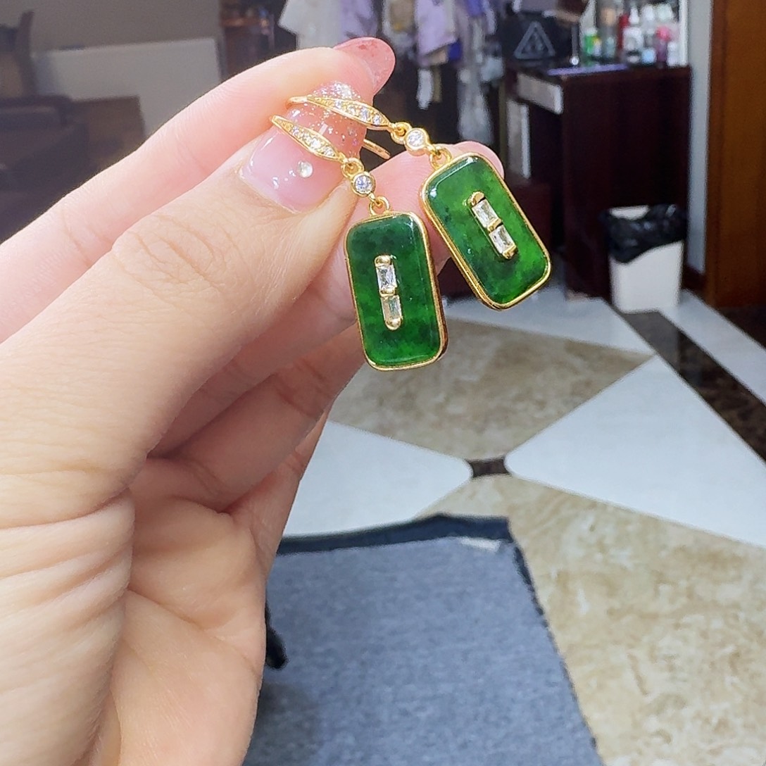 翡翠耳饰银S925镶嵌925镶嵌