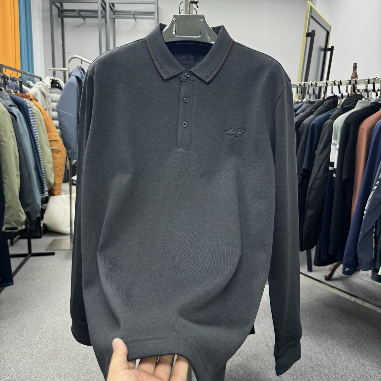 冬季男士加绒翻领长袖POLO衫FC54016