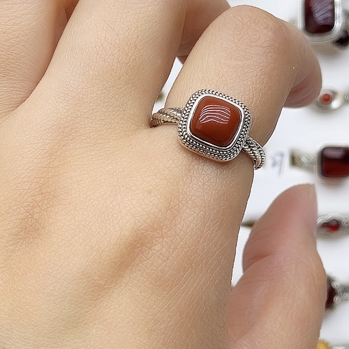 玛瑙/玉髓戒指银S925镶嵌925银