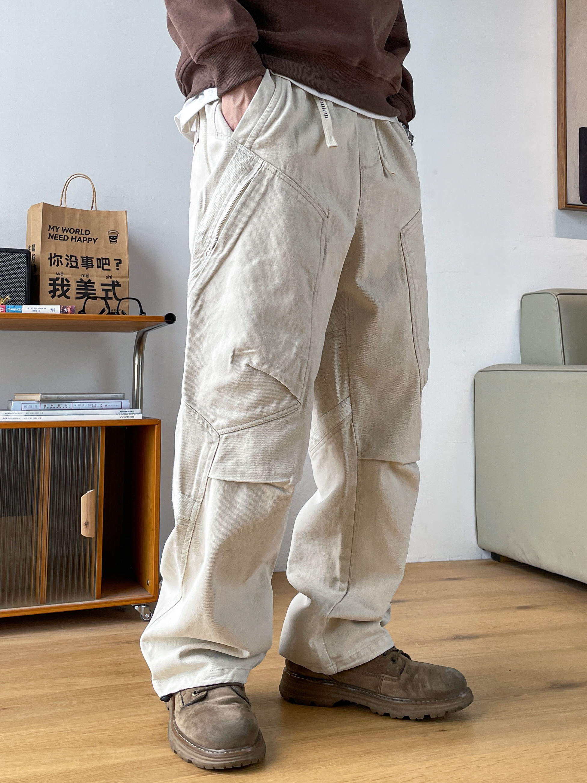 中腰工装裤宽松休闲裤黑色机能裤运动多口袋夏季美式