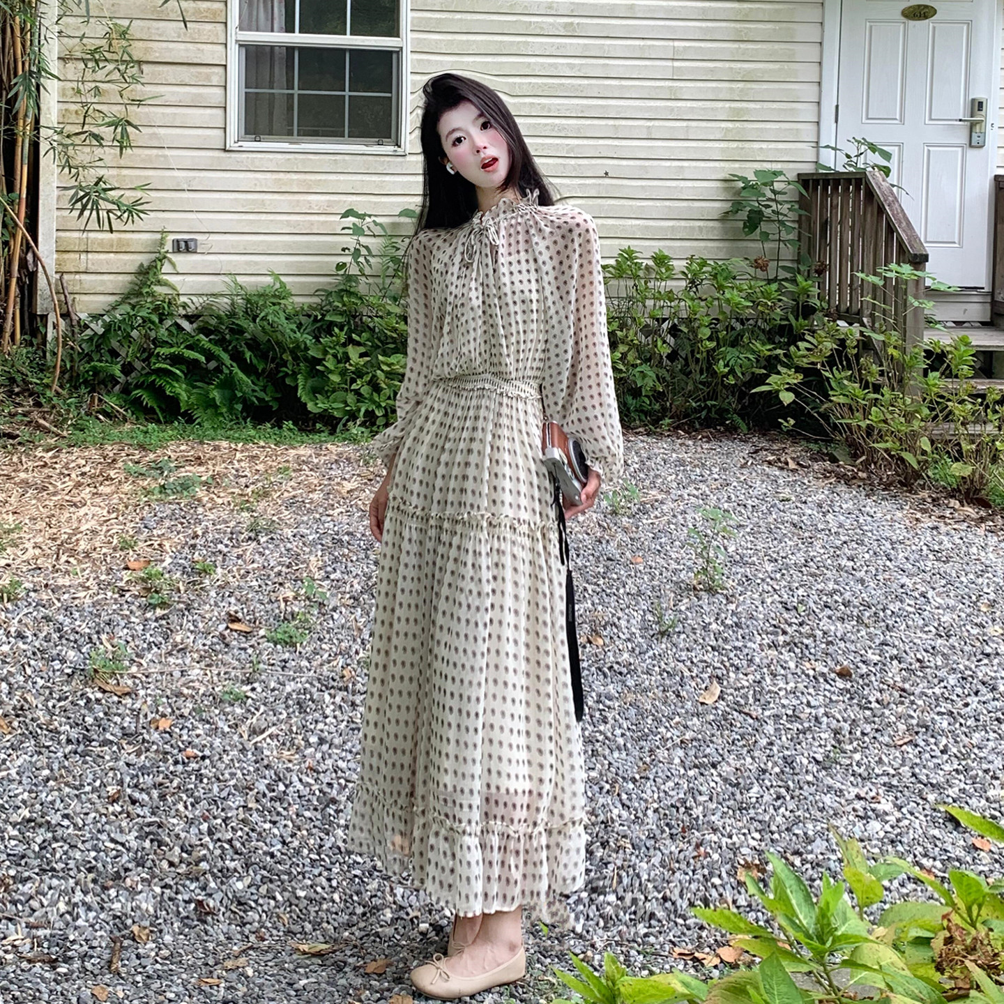 【现货+运补】波点收腰早秋季2025新款高级感巨好看气质长裙6943