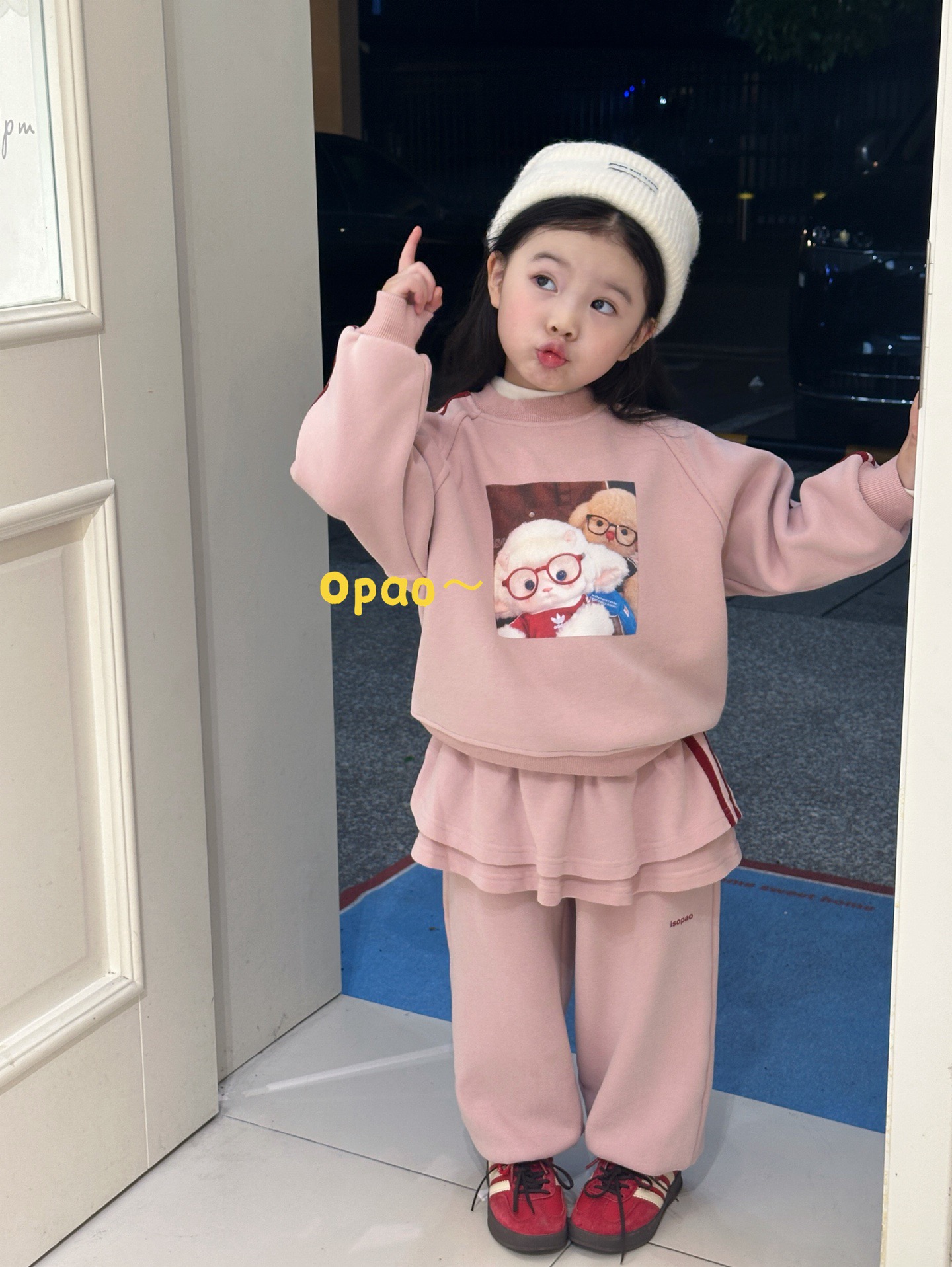 OPao 秋冬加绒卡通印花带P帘套*装女童