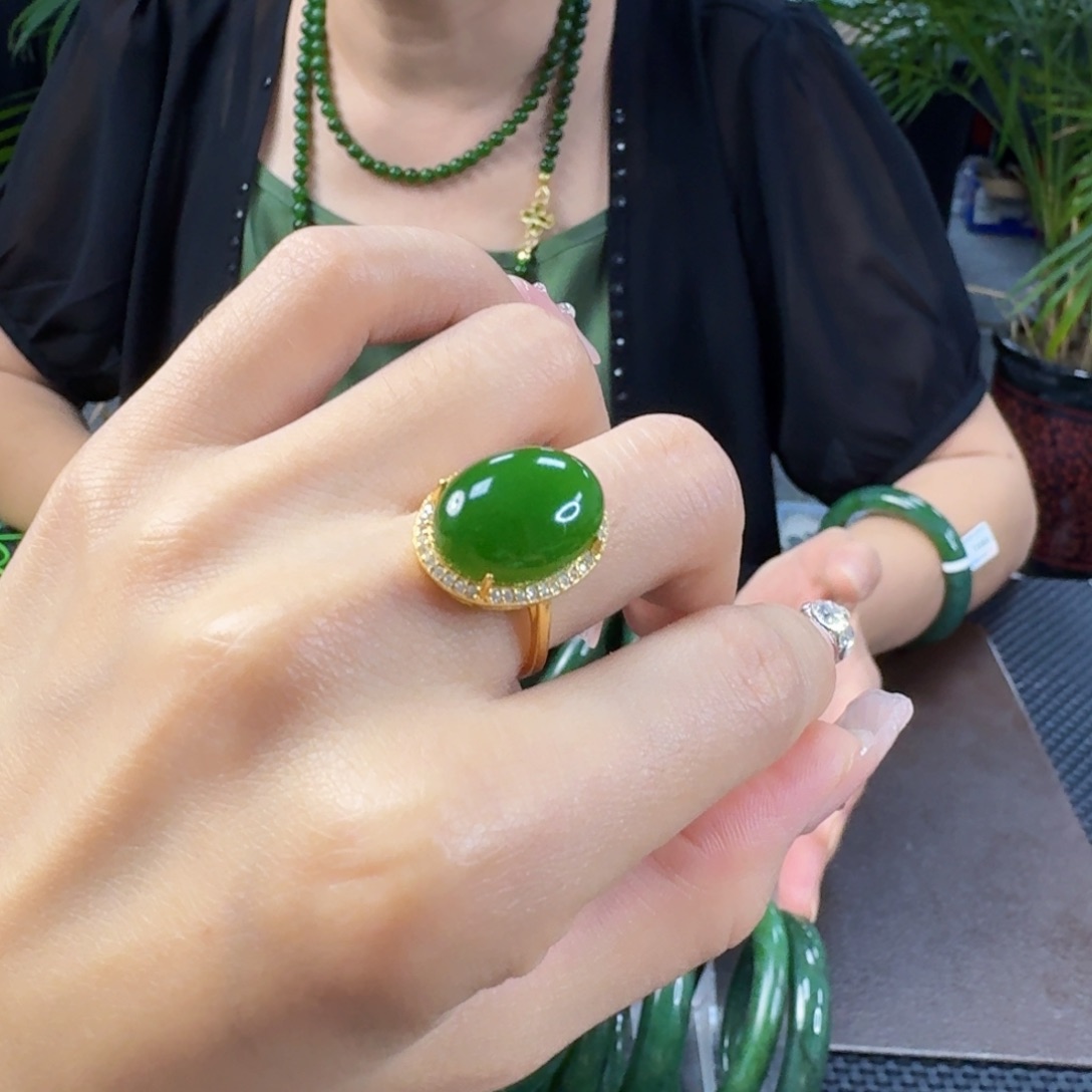 和田玉（碧玉）戒指银S925镶嵌