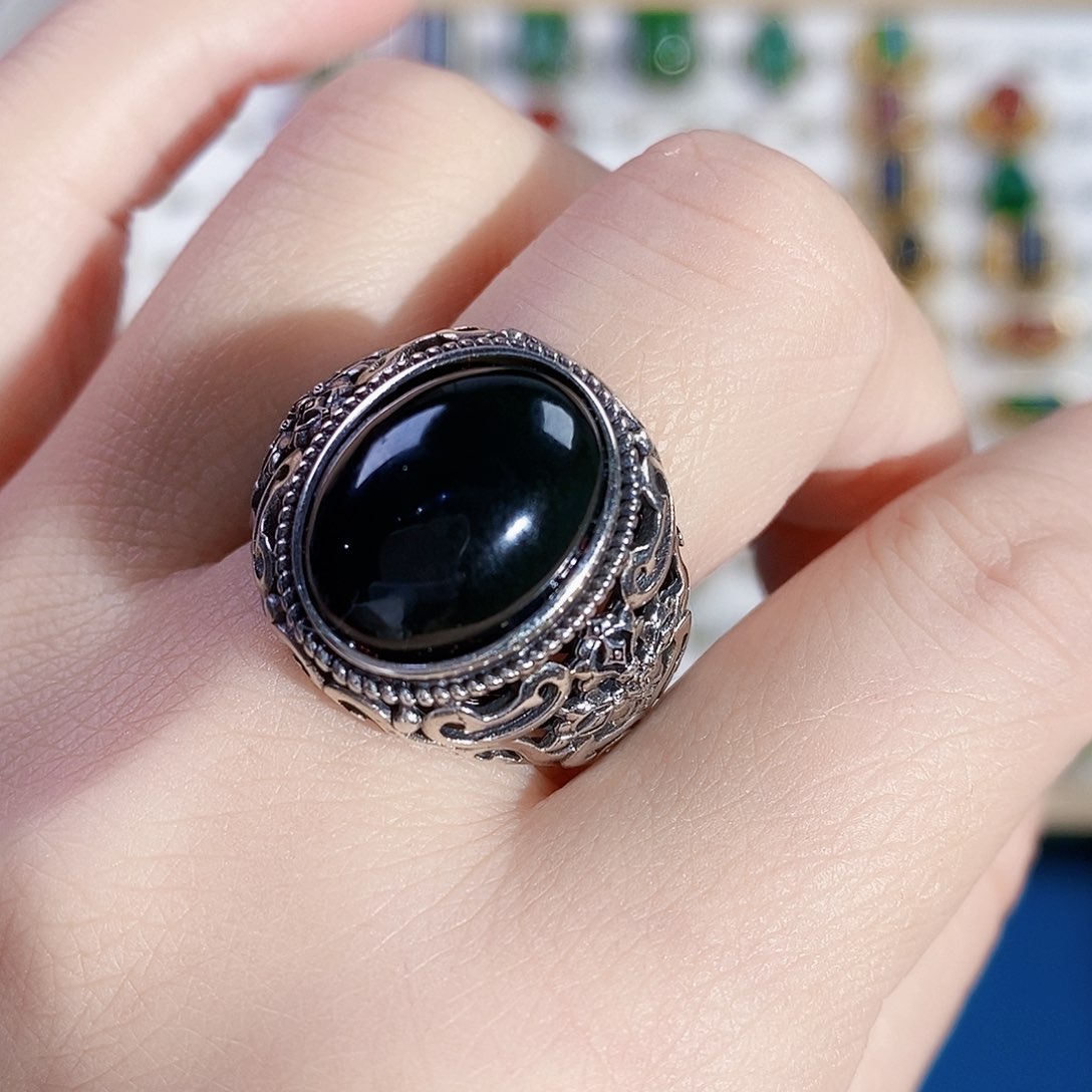 和田玉戒指银S925镶嵌