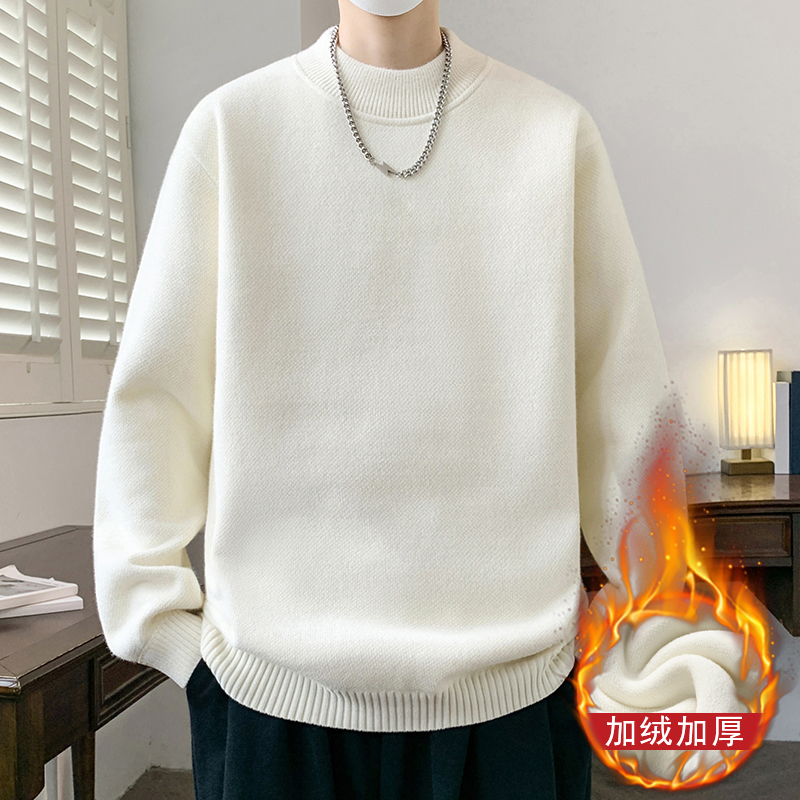 【高品质】2025冬季仿雪貂绒净版毛衣一体绒半高领保暖针织衫7239