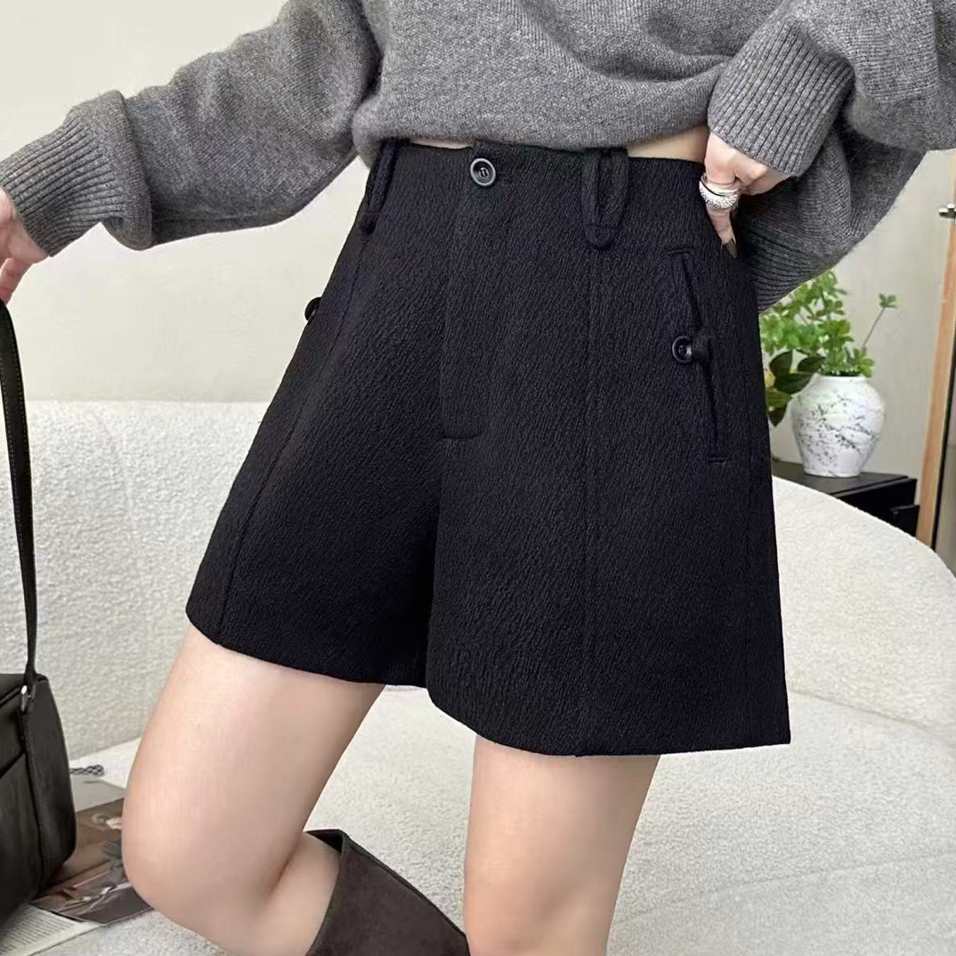 QL—8897秋冬高腰显瘦百搭阔腿A字毛呢短裤