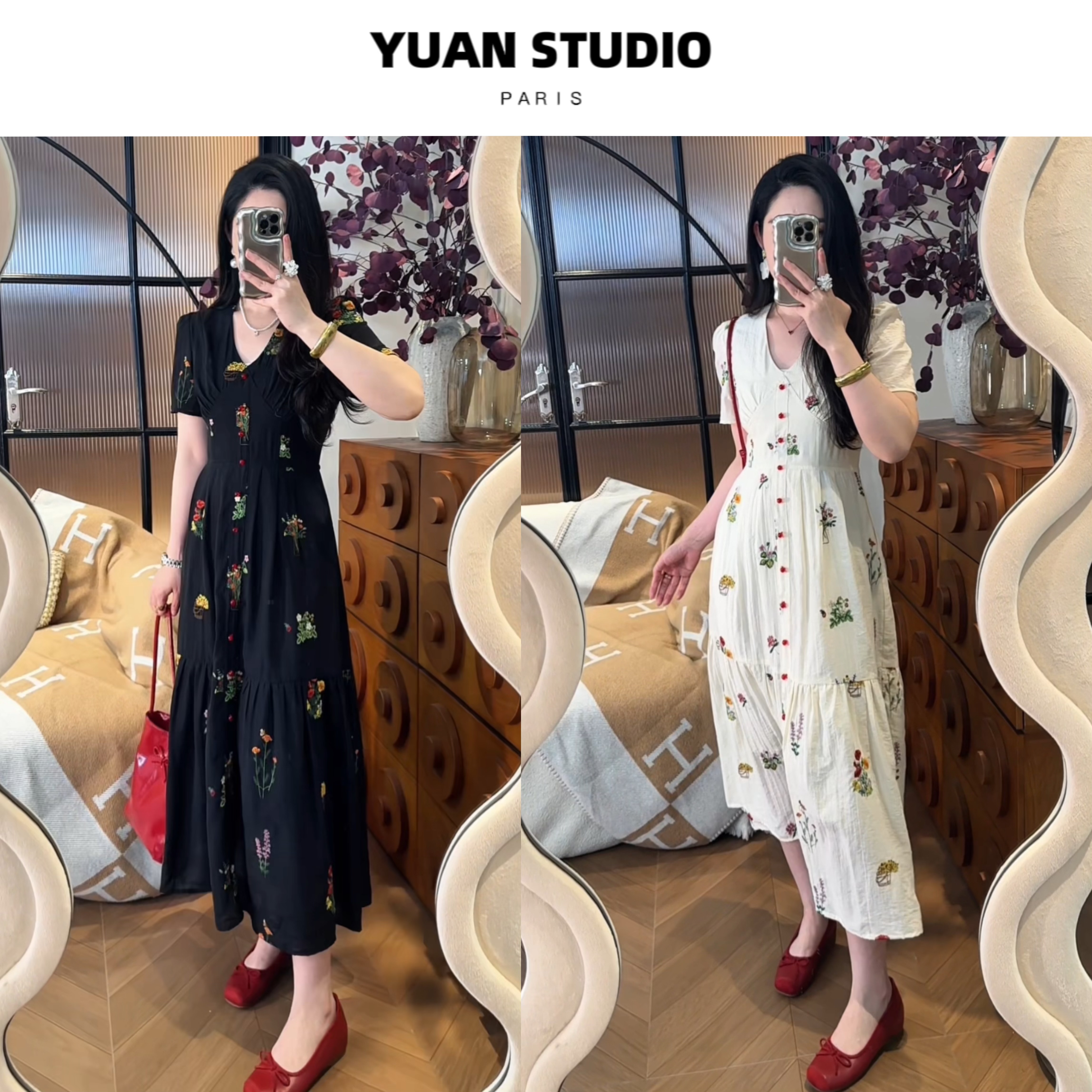 少量现！【盛夏光年】法式复古刺绣显瘦遮肉短袖茶歇优雅连衣裙