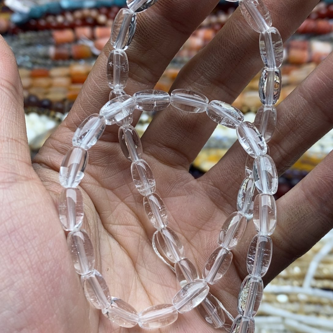 玛瑙/玉髓未镶嵌珠宝半成品一条天然透体白水晶6×10胶囊桶珠