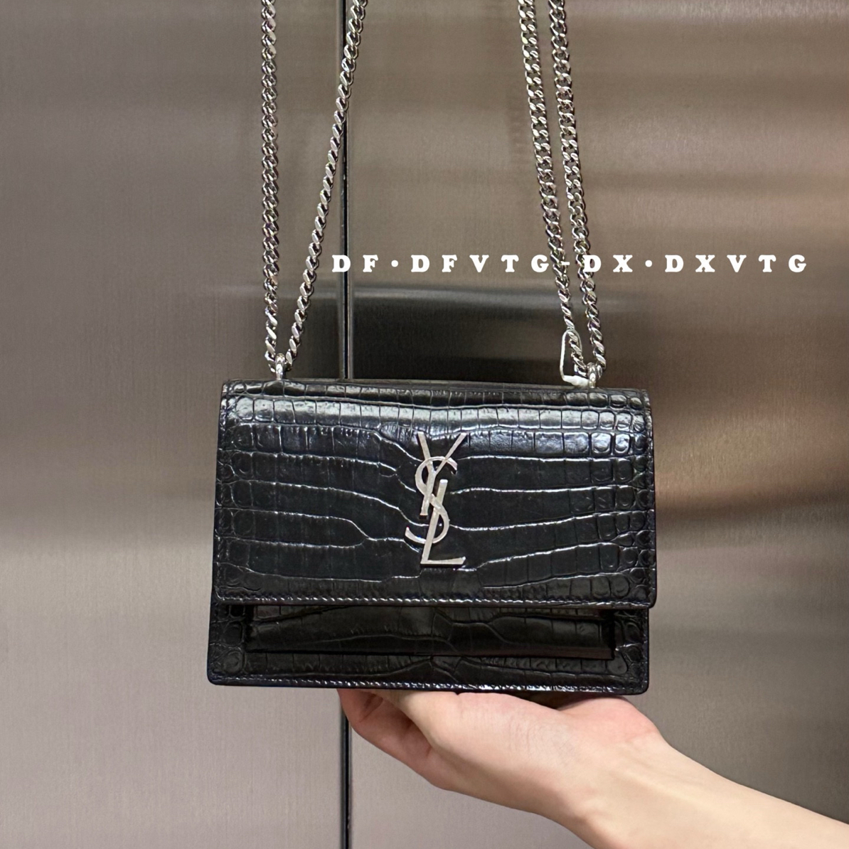 95新 YSL/圣罗兰 ysl 黑银鳄压日落斜挎包