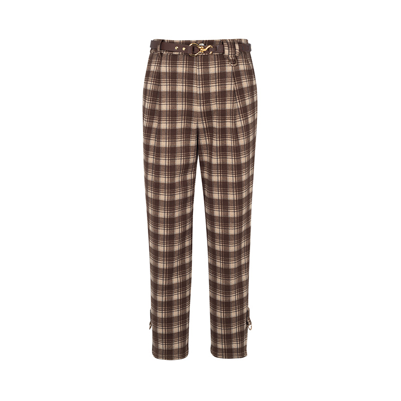 【直播专享】商场同款新品复古摩卡格纹锥形裤N1310B34624