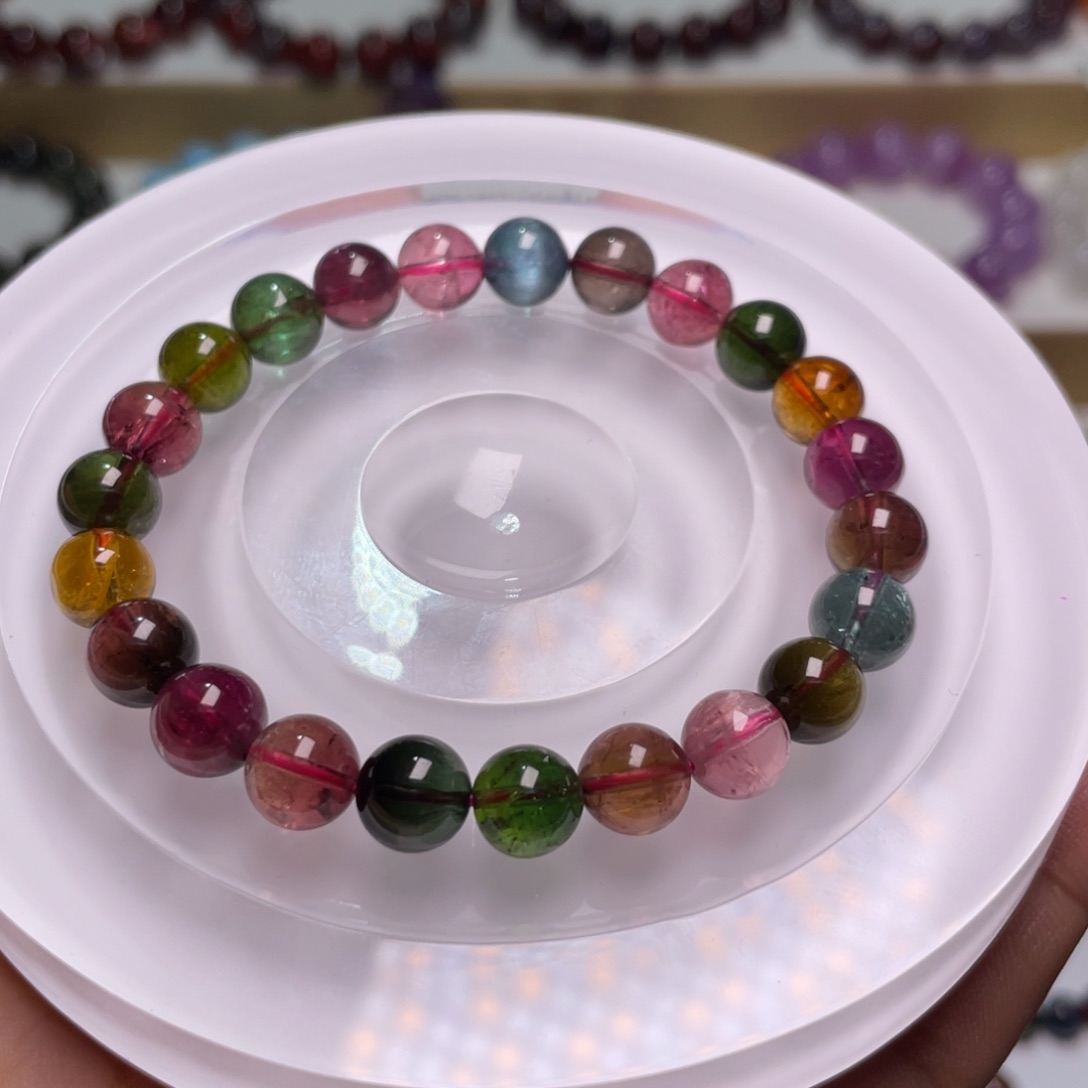 碧玺手链未镶嵌巴西老矿料