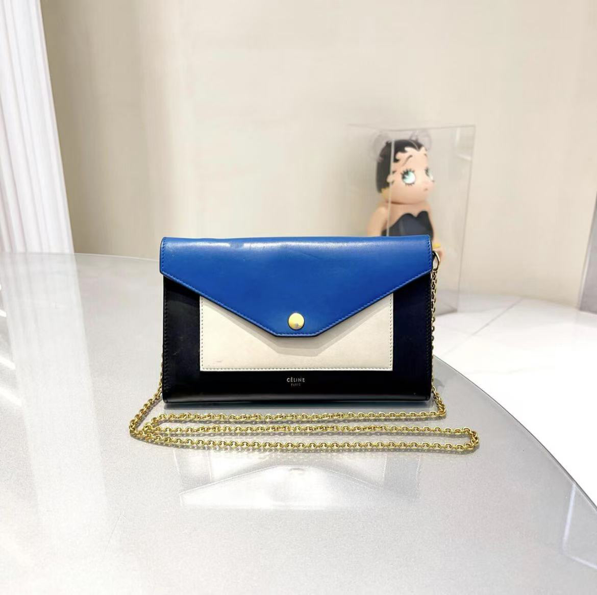 95新 Celine/思琳 思琳蓝白拼色信封单肩包