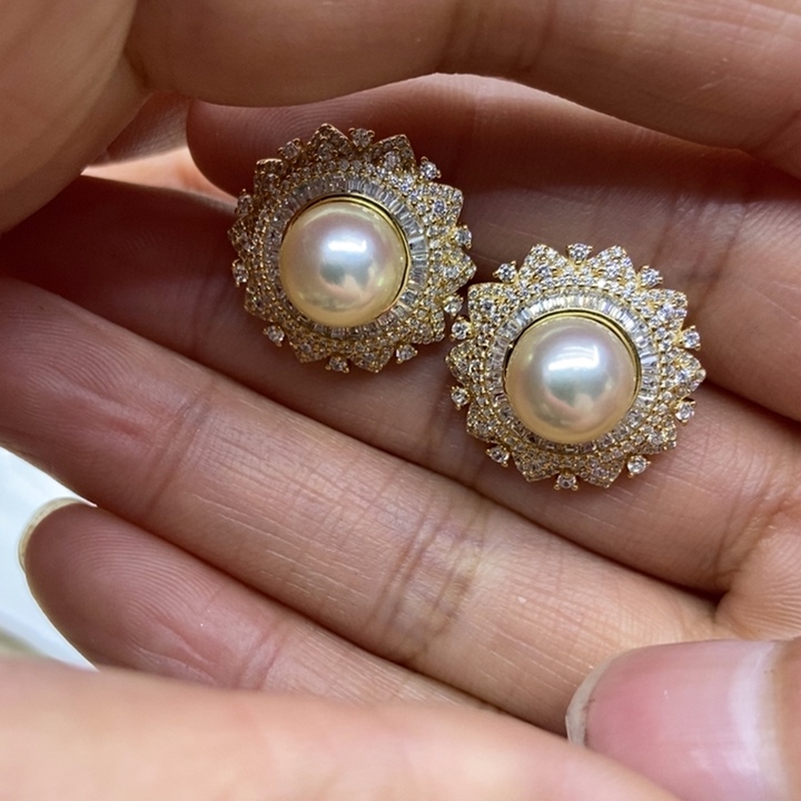 海水珍珠耳饰银S925镶嵌