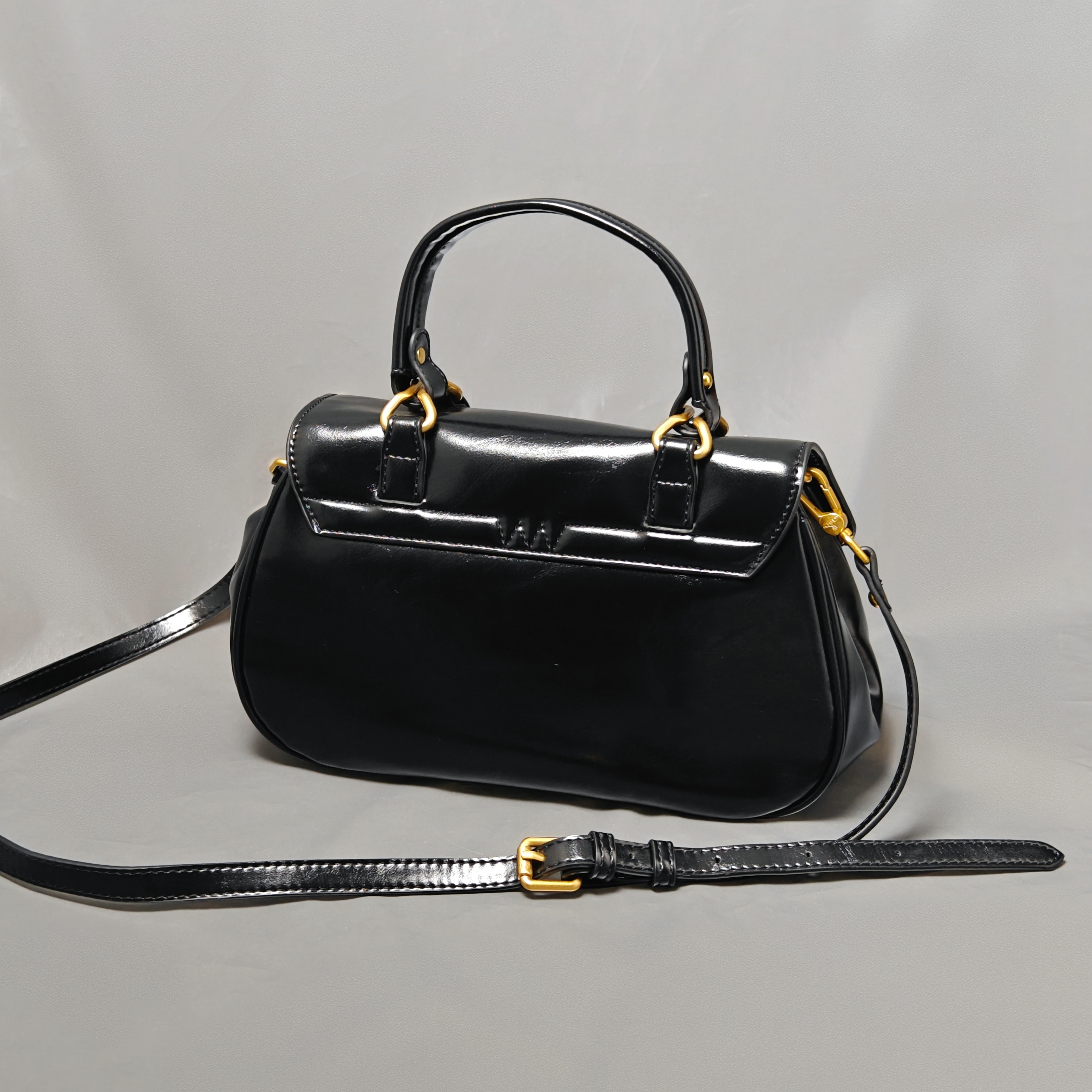 【131】学院风复古高光油蜡手提斜挎包·QX