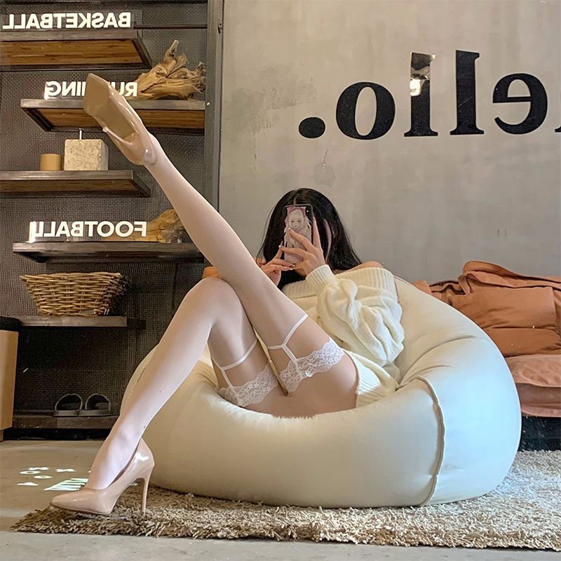 纯欲白丝蕾丝吊带黑丝大腿袜女性感诱惑超薄透防滑过膝长筒袜新款