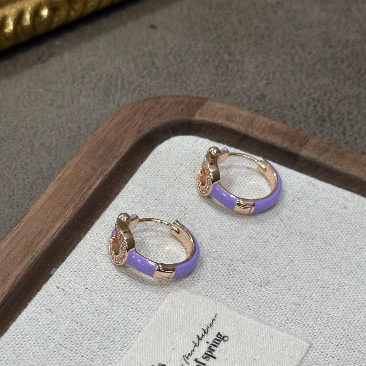 铜合金耳饰 紫色马蹄扣个性耳饰-67323