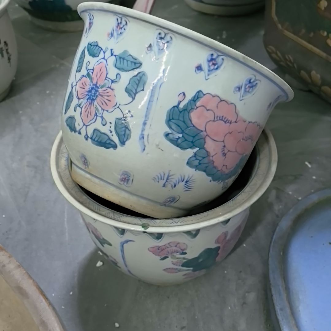 红陶?****人瓷器花盆两个包邮