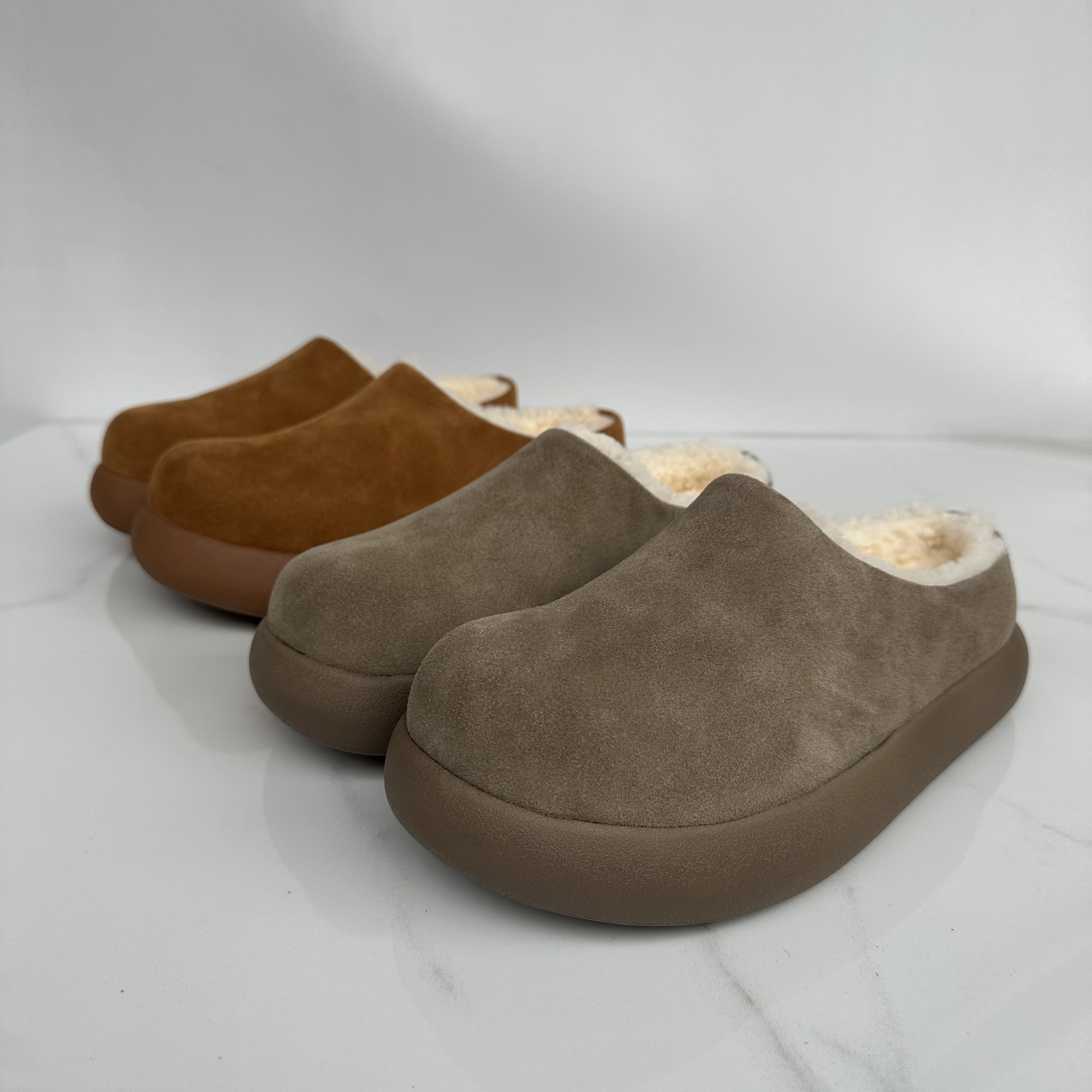 小土豆羊羔毛 半包头半拖厚底外穿防滑拖圆头勃肯鞋冬季保暖