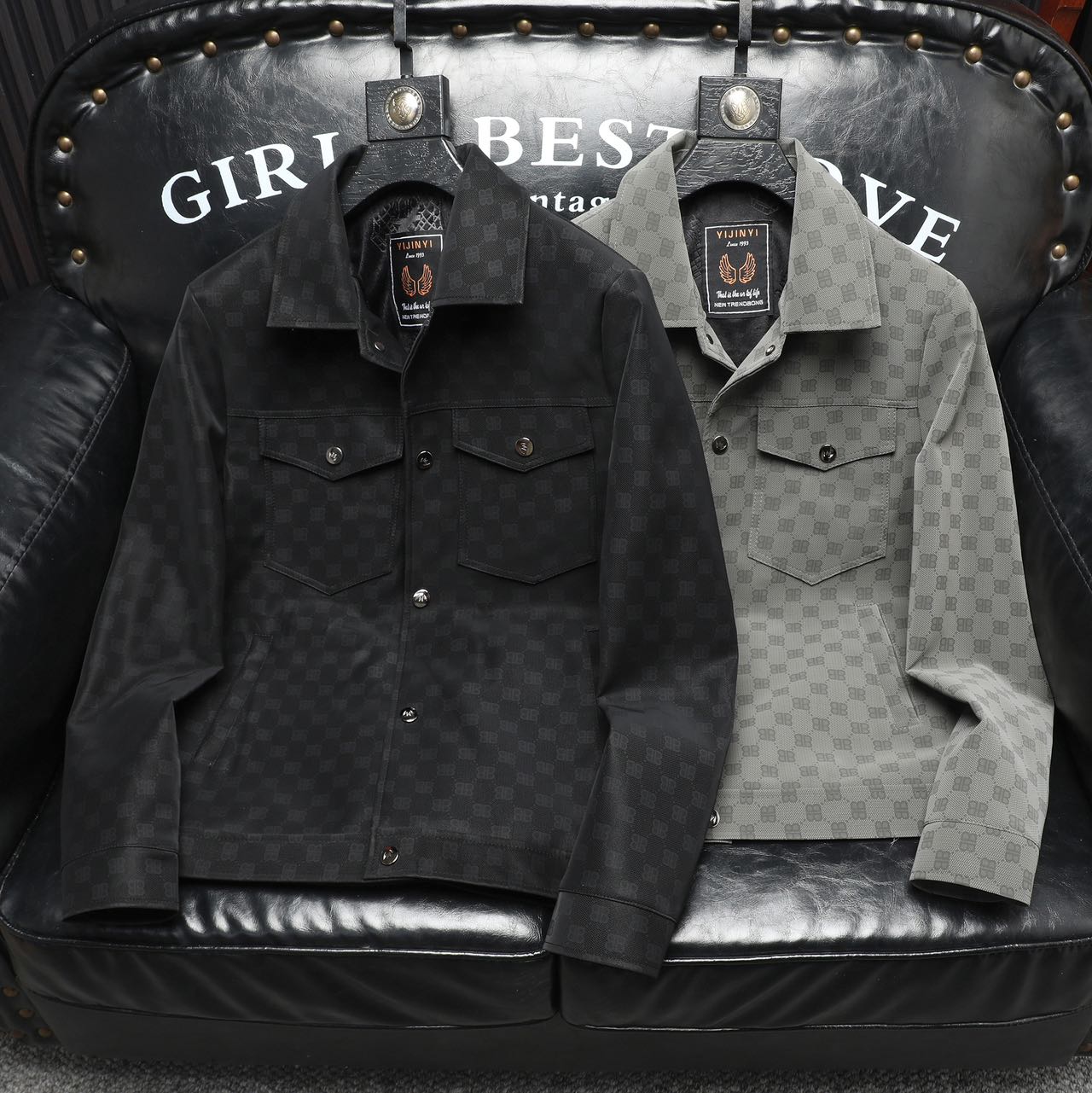 双B潮流新款帅气复古四季通用冬季时尚皮衣宽松型翻领皮夹克