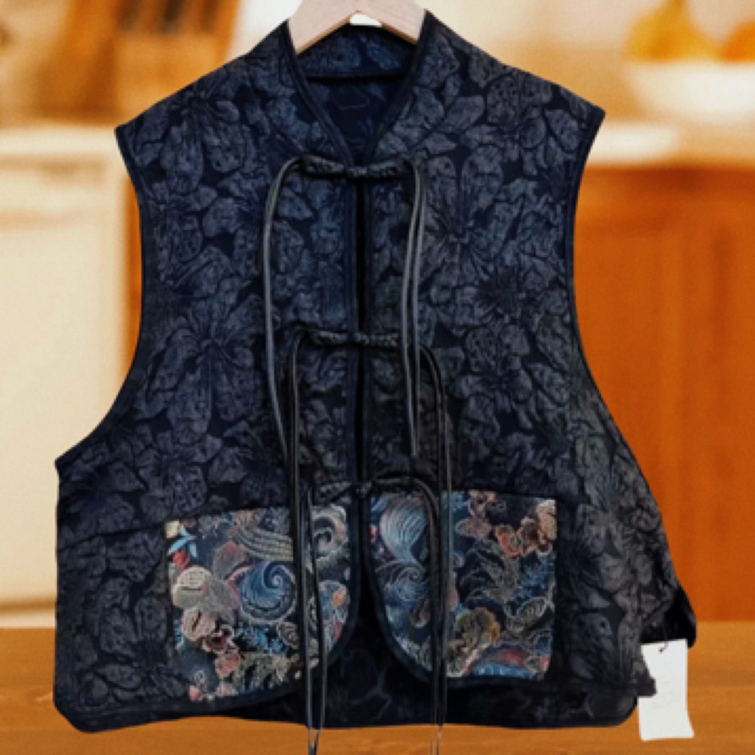 101-1新中式提花刺绣国风盘扣马甲显瘦高级气质